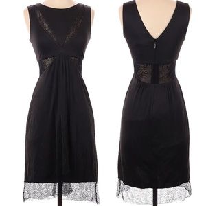 BCBGMAXAZRIA Black Casual Midi Dress Sz. S Slip in Zip V- back lace sleeveless